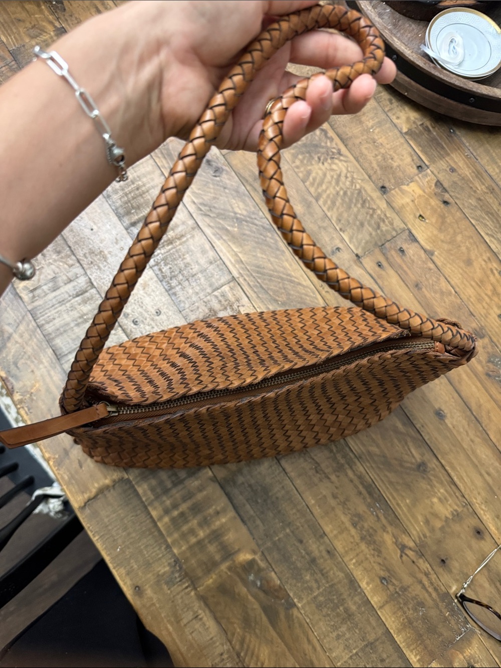 Woven Leather Shoulder Bag in Brown - Picture 4 of 9